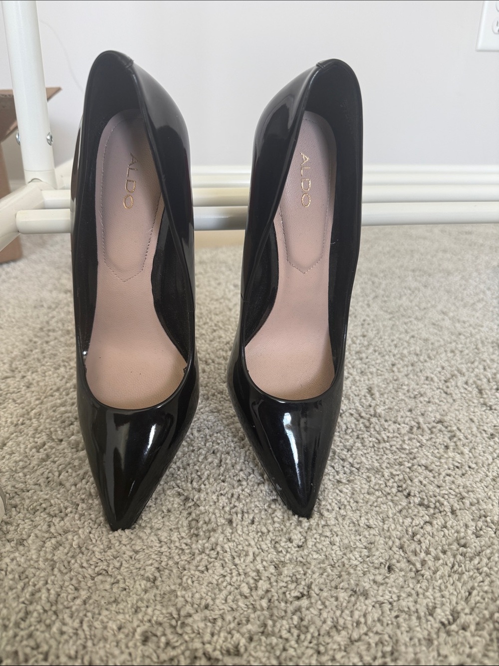 Aldo Black Patent Pointed-Toe heart High Heels